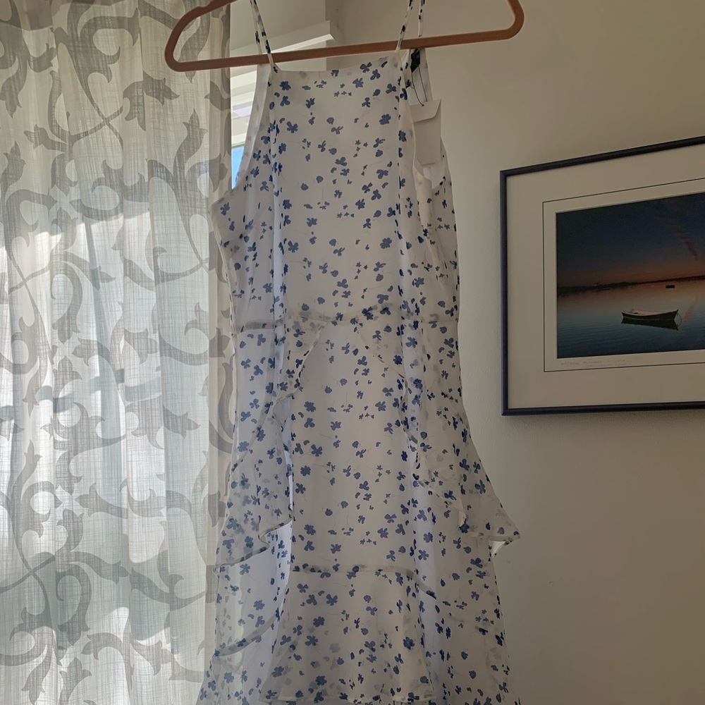 Banana Republic White and Blue Floral Midi Dress
